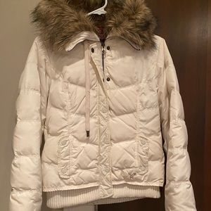 American eagle puffer with faux fur hood